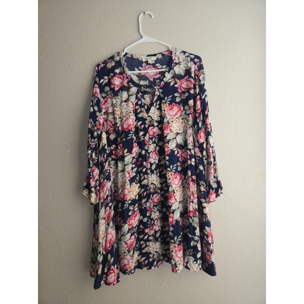 Umgee Usa Floral Oversized Minimalist boho Flowy woven Long Sleeve Midi Dress 1X